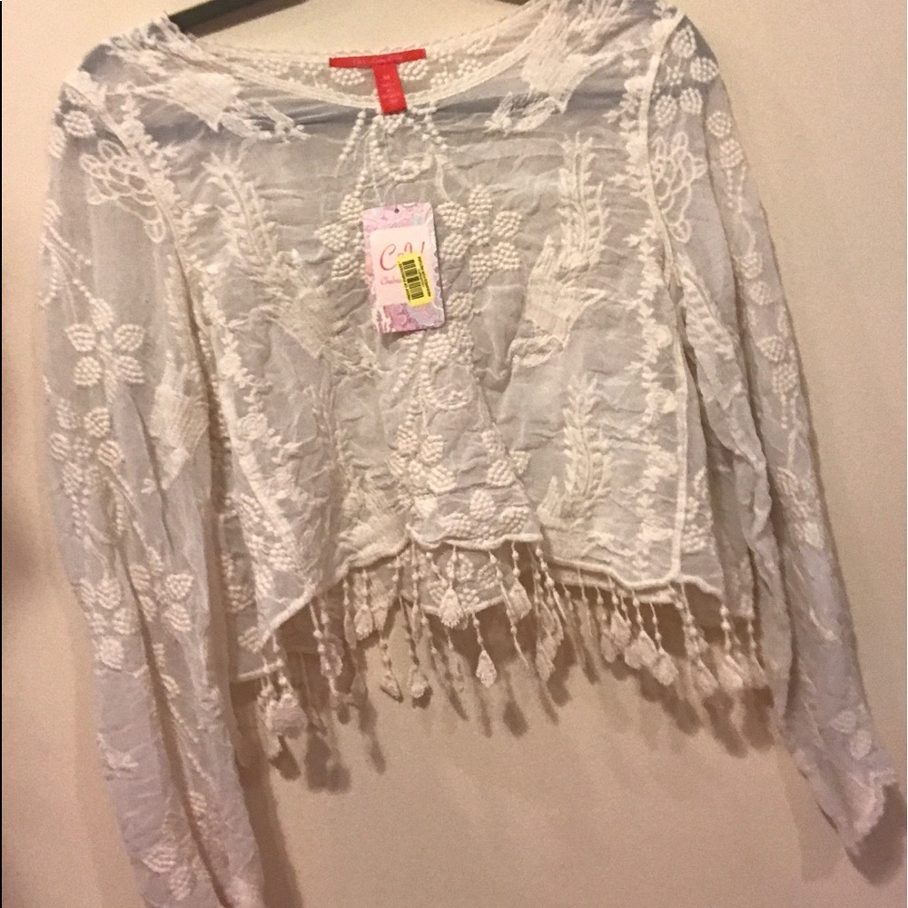 NWT Chelsea & Violet long sleeve fringe crop top